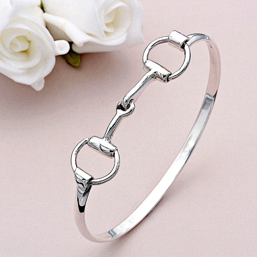 Sterling Silver Silver Horse Bit Bangle Equestrian Tarnish-Free Stackable - Picture 2 of 14